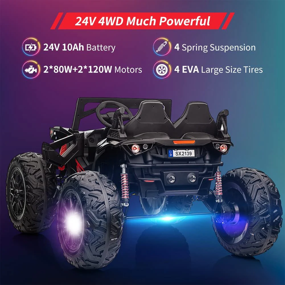 24V 2-Seater Battery-Powered Electric 4-Wheeler Ride-On Car Truck Toy - Image 6