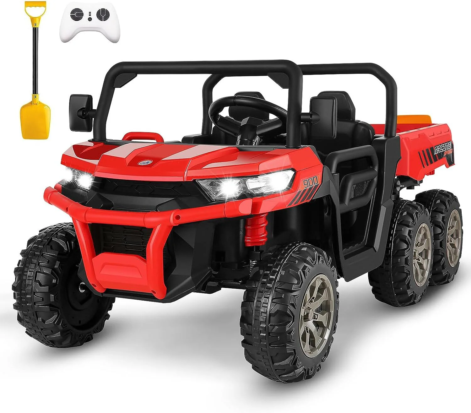 24V Battery-Powered 4WD Ride-On 6-Wheeler Dump Truck UTV with Remote Control and LED Lights