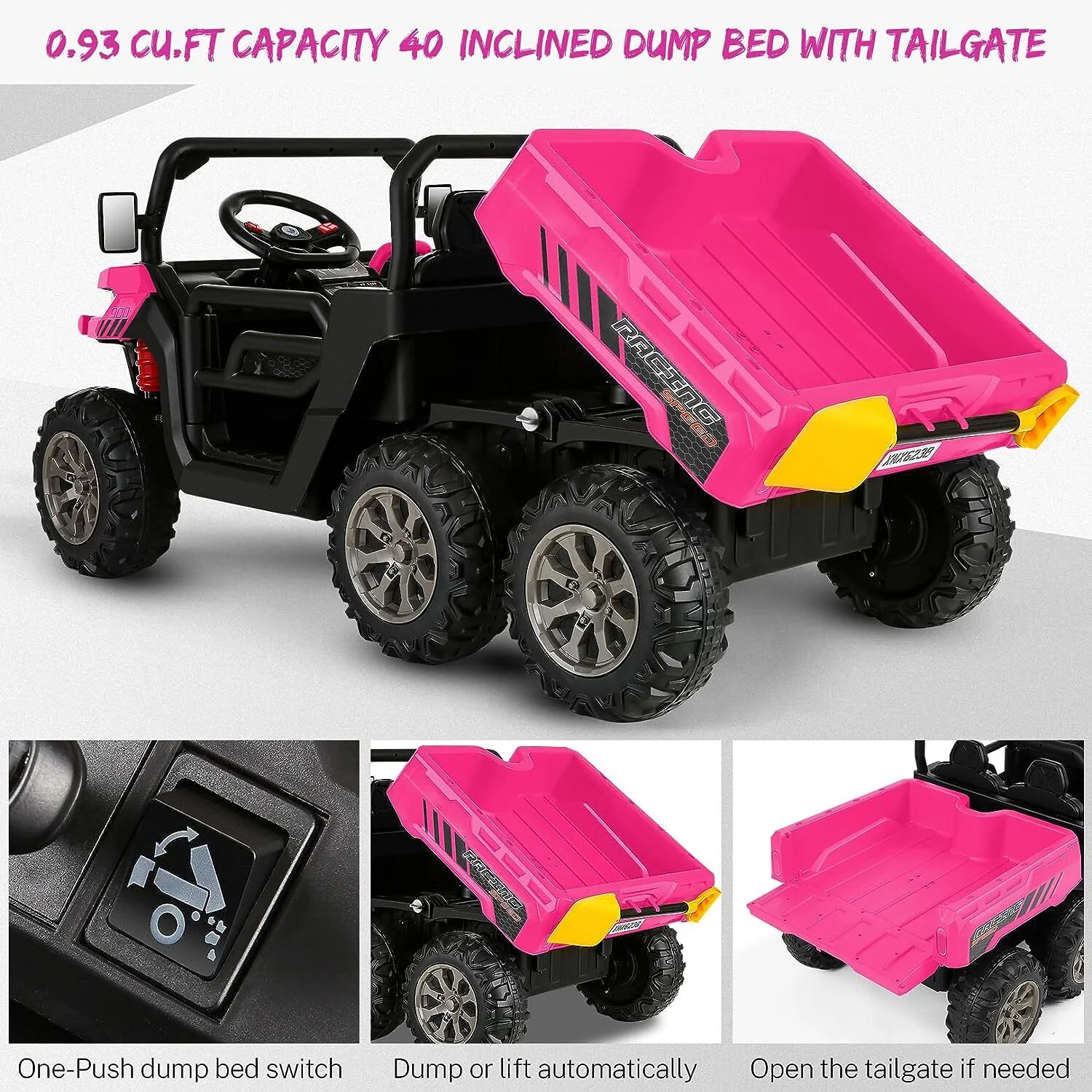 24V Battery-Powered 4WD Ride-On 6-Wheeler Dump Truck UTV with Remote Control and LED Lights - Image 14