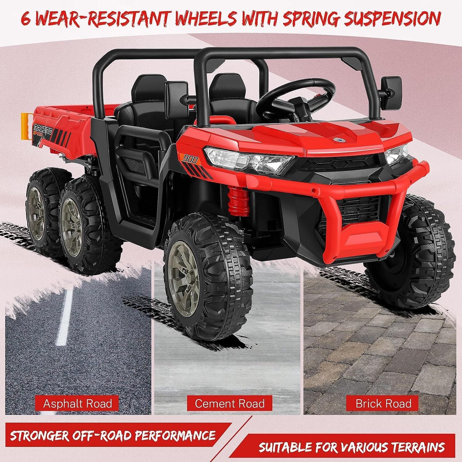 24V Battery-Powered 4WD Ride-On 6-Wheeler Dump Truck UTV with Remote Control and LED Lights - Image 8