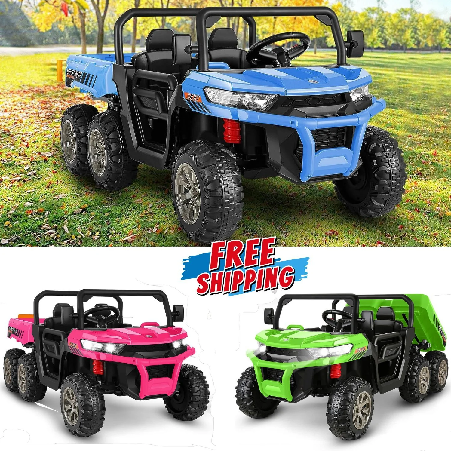 24V Battery-Powered 4WD 6-Wheel Ride-On Dump Truck UTV with Remote Control and LED Lights - Image 10