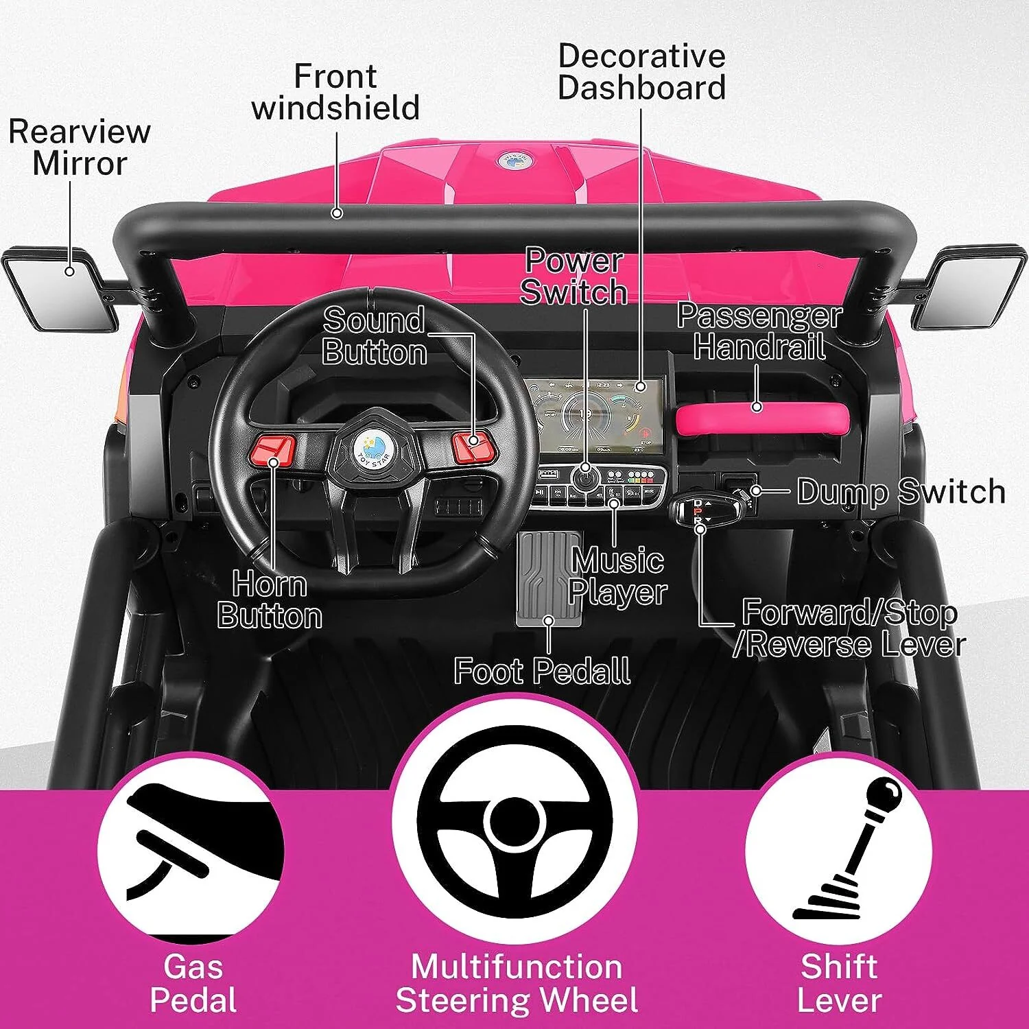 24V Battery-Powered 4WD 6-Wheel Ride-On Dump Truck UTV with Remote Control and LED Lights - Image 13
