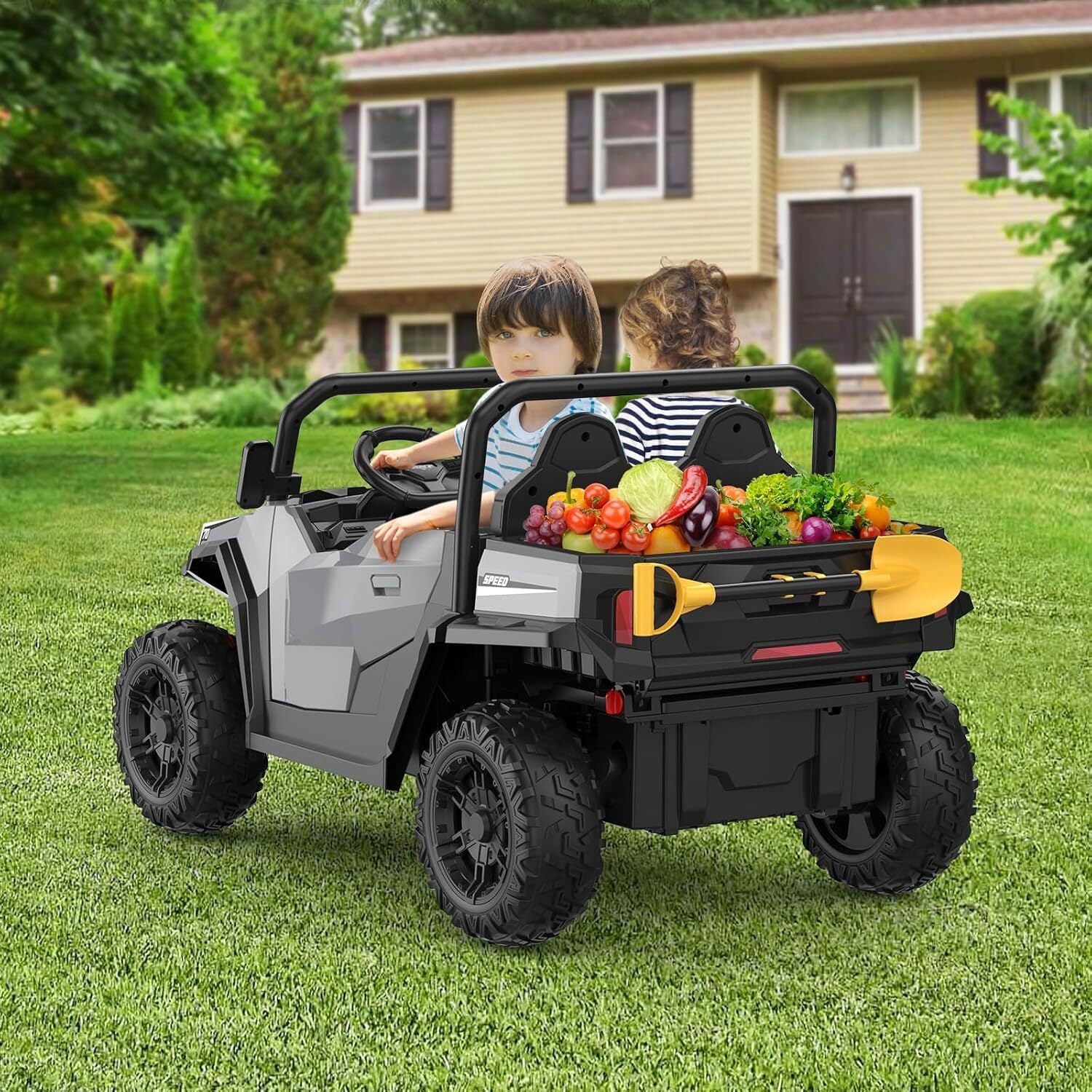 24V Ride-On Electric Dump Truck and Tractor Car with Dump Bed and Extra Shovel Attachment - Image 16