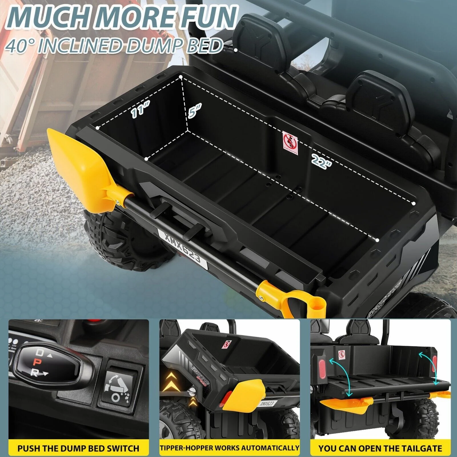 24V Electric 2-Seater Off-Road Kids Ride-On Dump Truck with 4-Wheel Drive and Functional Dump Bed - Image 16