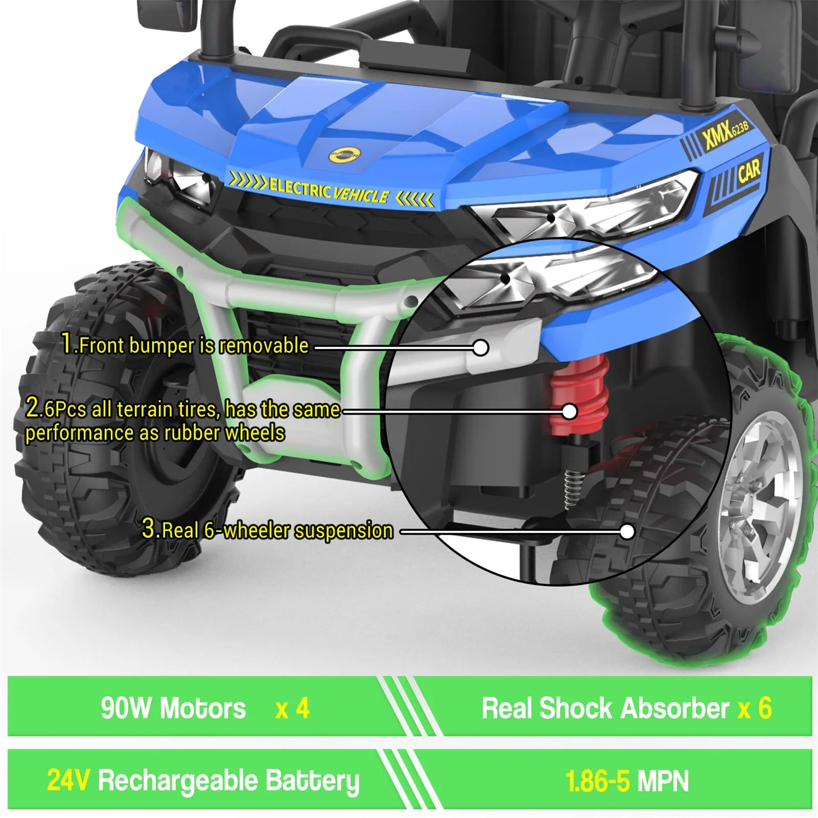 24V Ride-On Electric Dump Truck with Six Wheels and Two Seats for Kids - Image 6