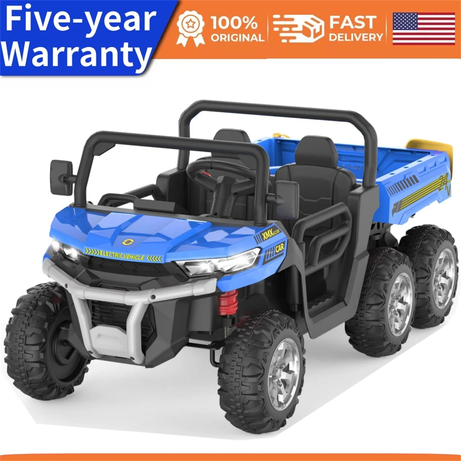 24V Electric Ride-On Dump Truck with 6 Wheels and Two Seats for Kids