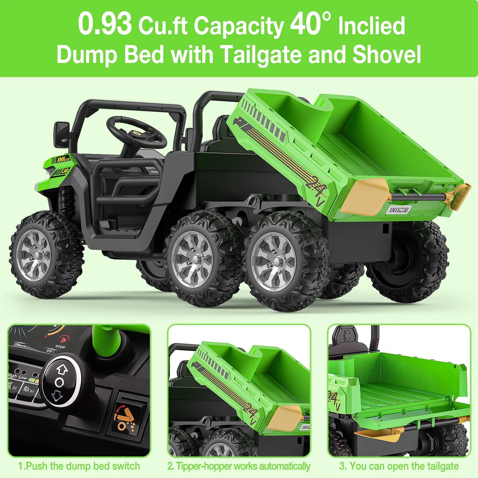 24V Electric Ride-On Dump Truck with Remote Control and Functional Dump Bed for Kids - Image 10