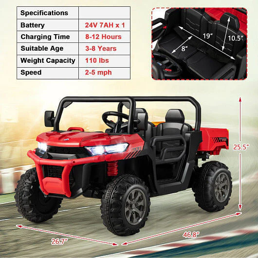 24V Red Ride-On Dump Truck with Remote Control and Automatic Dumping - Image 4