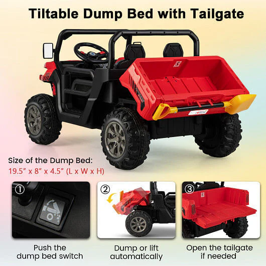 24V Red Ride-On Dump Truck with Remote Control and Automatic Dumping - Image 5