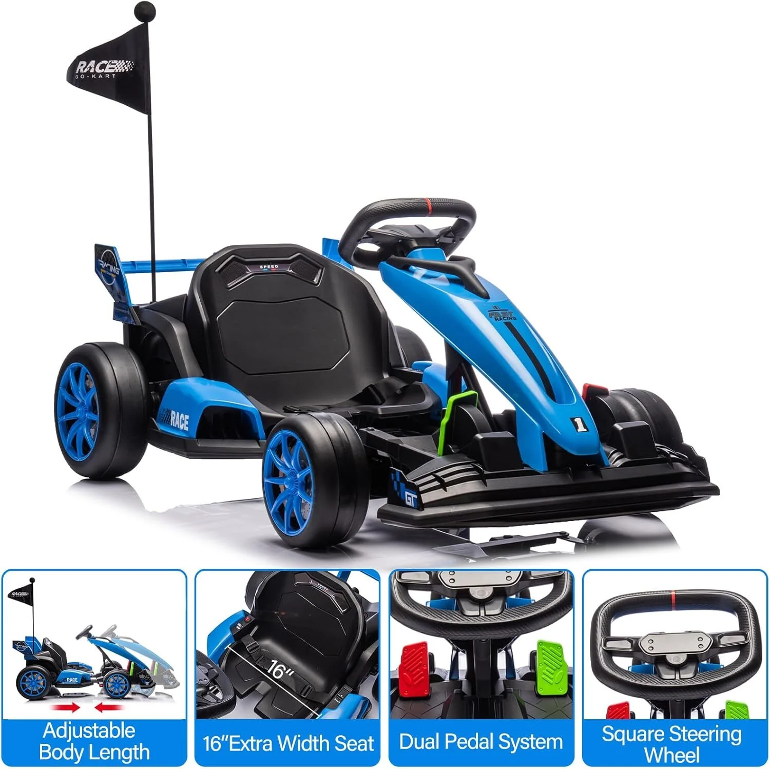 24V Ride-On Go Kart for Kids 6-12 Years, 7.5 MPH Fast with Drifting and Circling, Supports up to 135 lb - Image 2