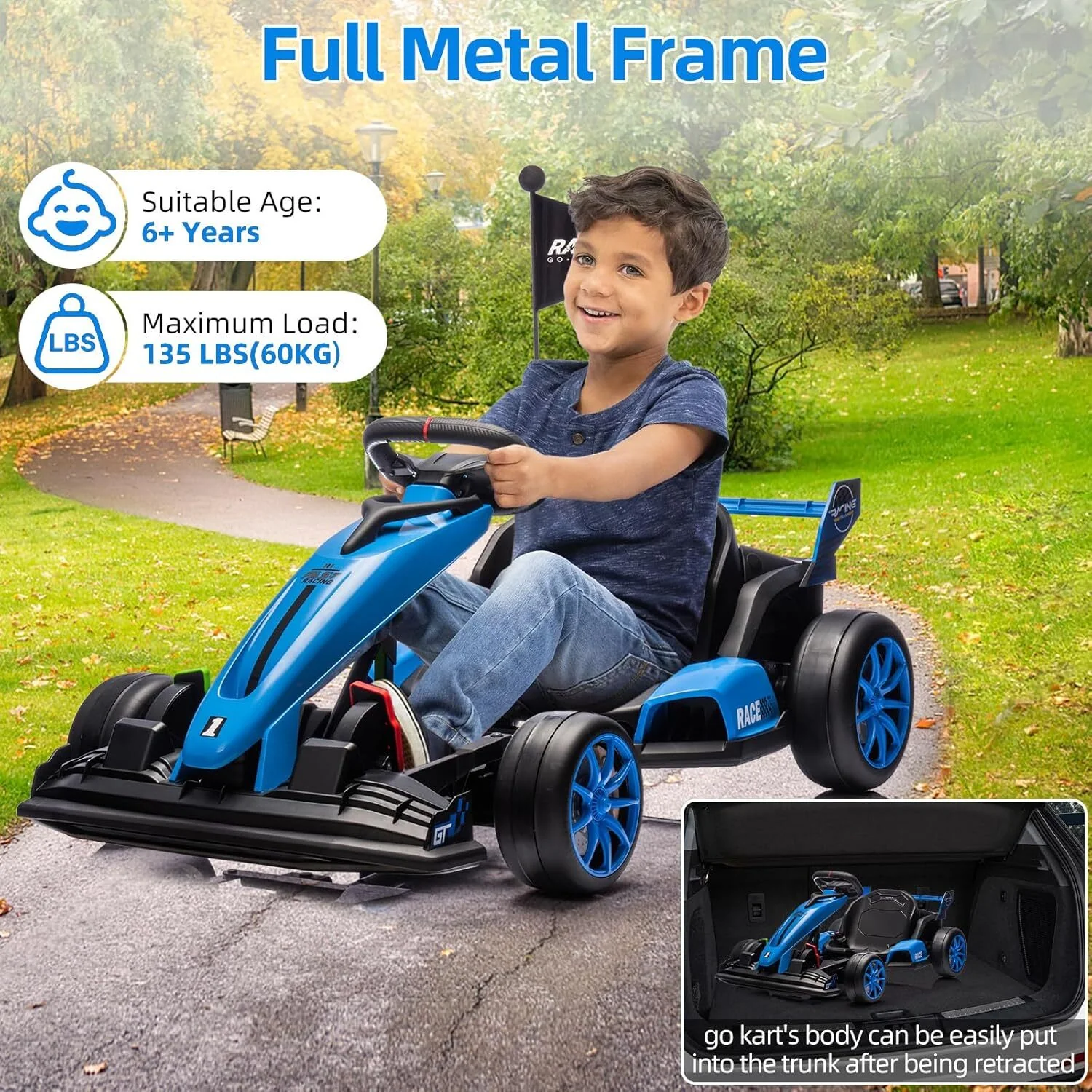 24V Ride-On Go Kart for Kids 6-12 Years, 7.5 MPH Fast with Drifting and Circling, Supports up to 135 lb - Image 5
