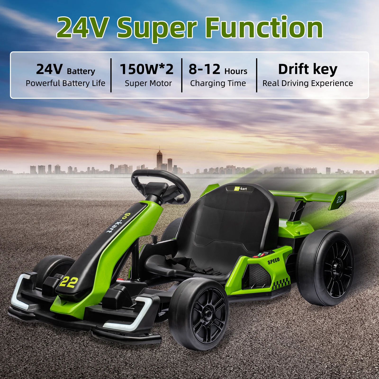 24V Ride-On Go Kart Toy Car with 8MPH Speed and Drifting for Kids Ages 6-12 - Image 2