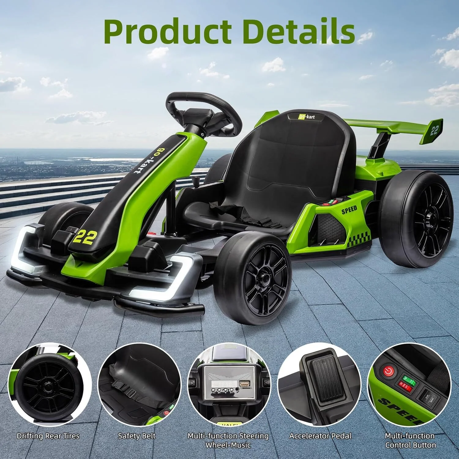 24V Ride-On Go Kart Toy Car with 8MPH Speed and Drifting for Kids Ages 6-12 - Image 8