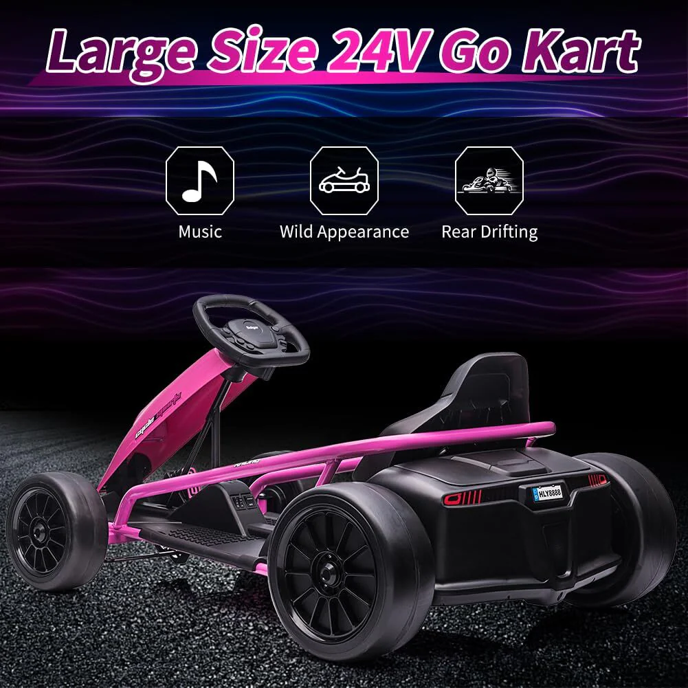 24V Electric Drift Go-Kart for Kids with 8 MPH Speed and Built-In Music - Image 9