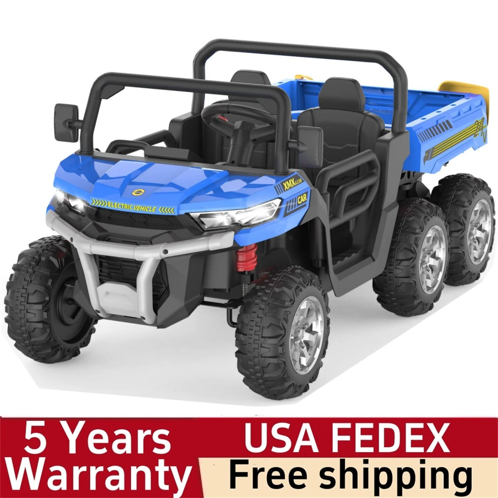 24V Ride-On Toy Truck with Remote Control, 4WD, Dump Bed, and 6 Wheels for Kids, 2-Seater
