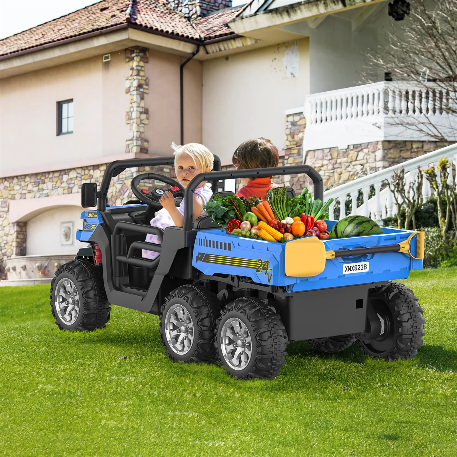 24V Ride-On Toy Tractor with Dump Bed, Remote Control, 4WD, 6 Wheels, 2-Seater for Kids - Image 8