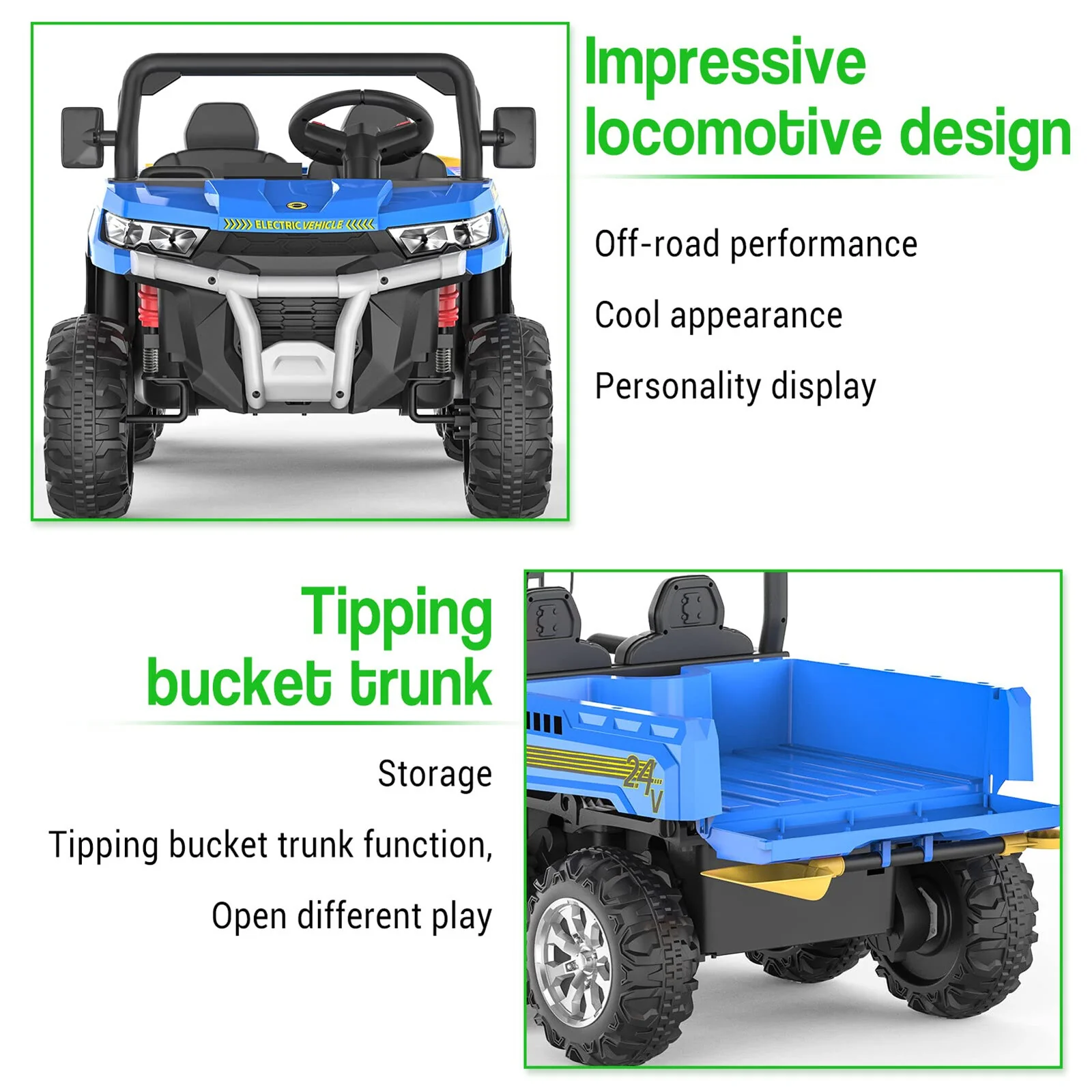 24V Ride-On Toy Tractor with Dump Bed, Remote Control, 4WD, 6 Wheels, 2-Seater for Kids - Image 4
