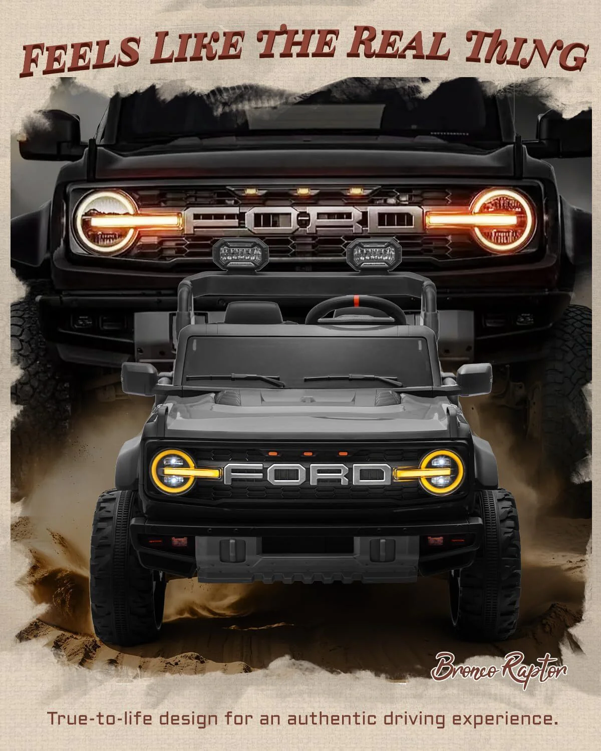 24V Electric 2-Seater Ride-On Car for Older Kids Licensed Ford Bronco Raptor Toy - Image 3