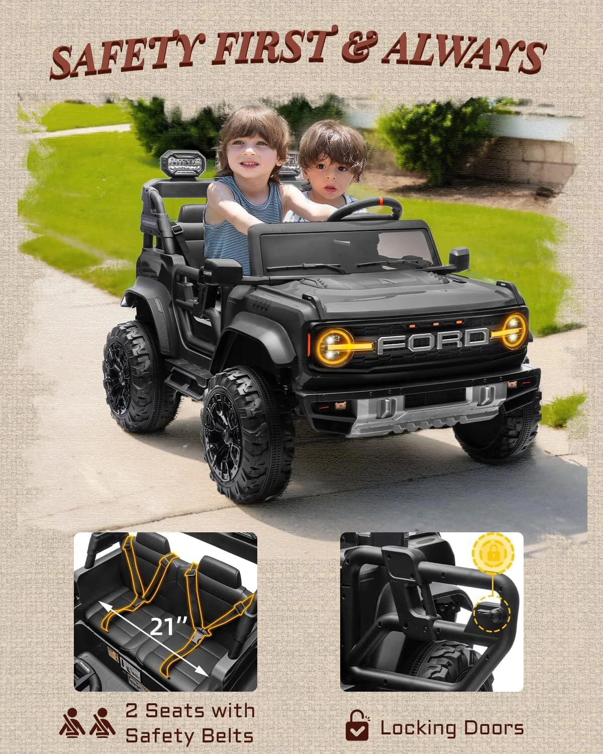 24V Electric 2-Seater Ride-On Car for Older Kids Licensed Ford Bronco Raptor Toy - Image 7