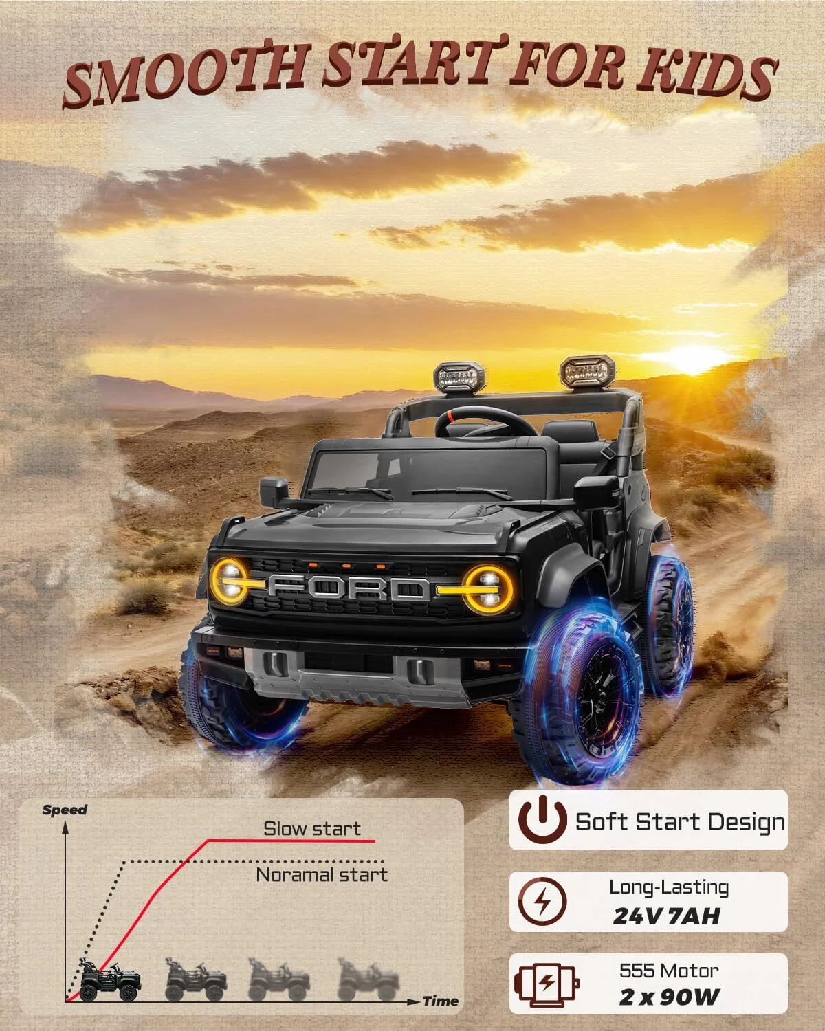 24V Electric 2-Seater Ride-On Car for Older Kids Licensed Ford Bronco Raptor Toy - Image 8