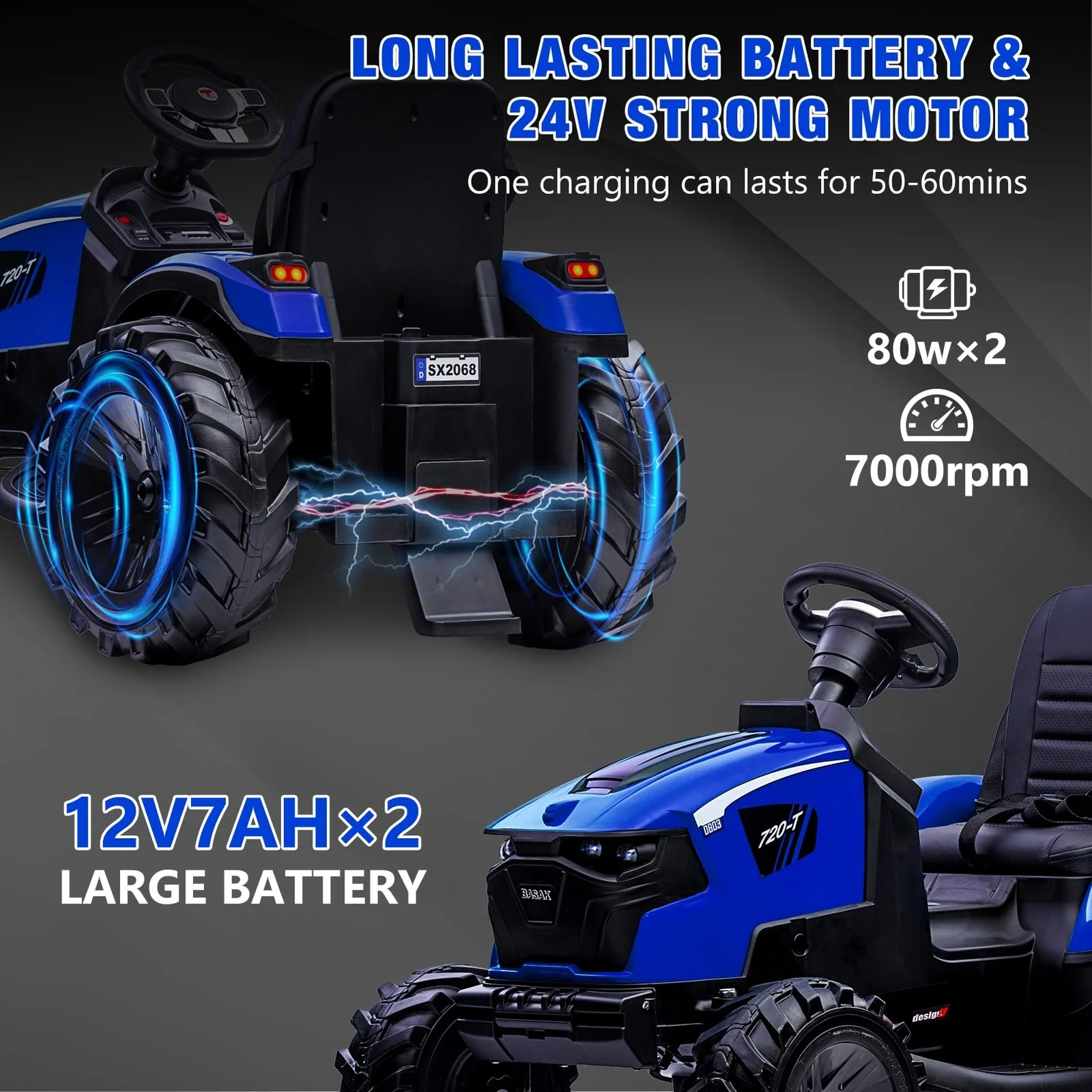 24V Electric Ride-On Tractor Car with Trailer and Remote Control for Kids - Image 22