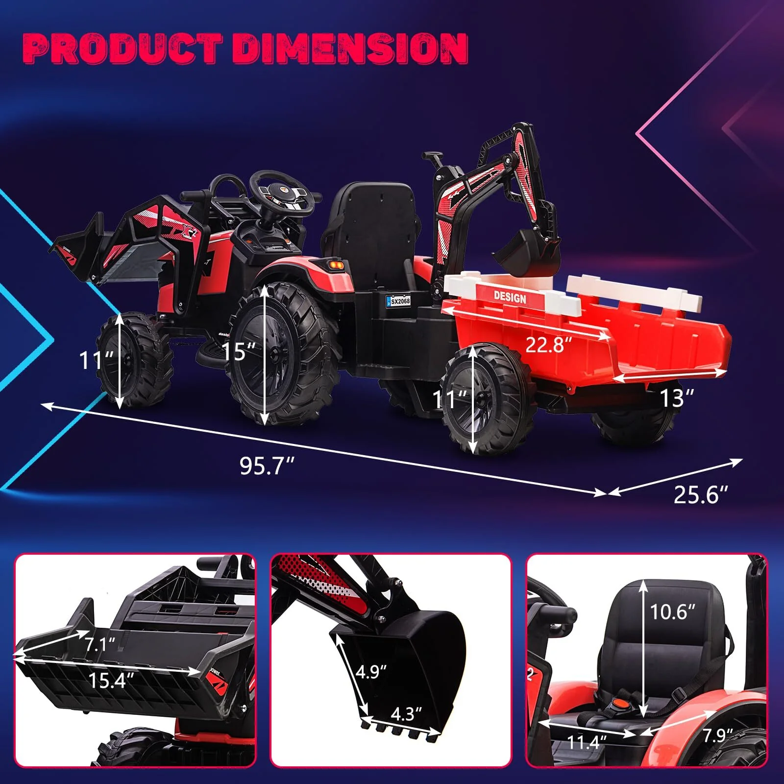 24V Electric Ride-On Tractor Car with Trailer and Remote Control for Kids - Image 6