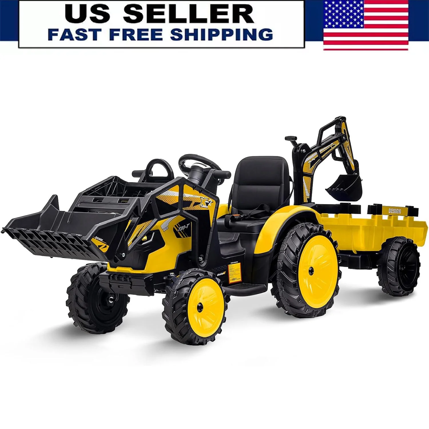 24V Electric Ride-On Tractor with Trailer and EVA Tires for Kids