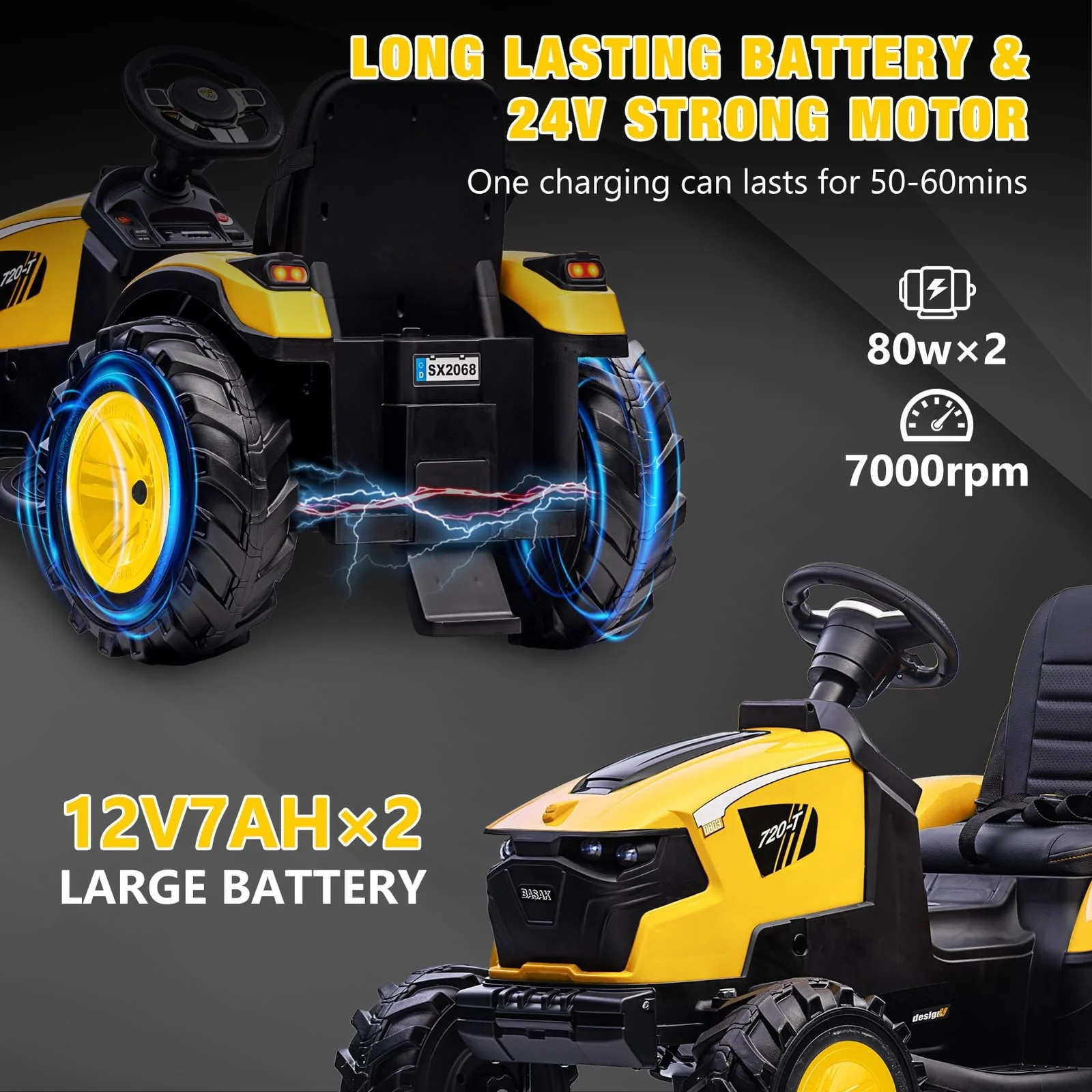 24V Electric Ride-On Tractor with Trailer and EVA Tires for Kids - Image 3