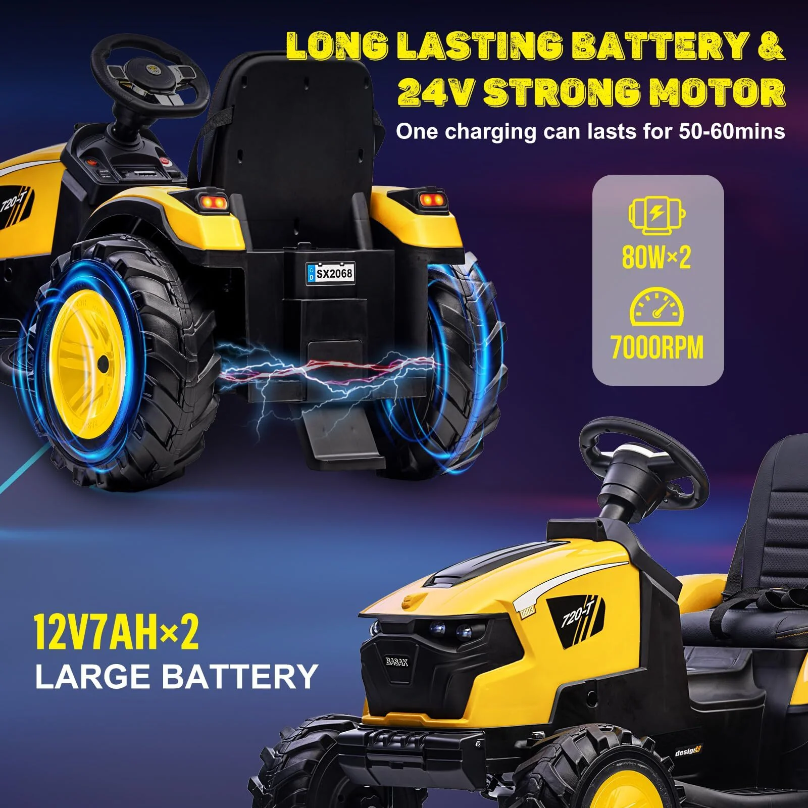 24V Electric Ride-On Tractor with Trailer and EVA Tires for Kids - Image 7