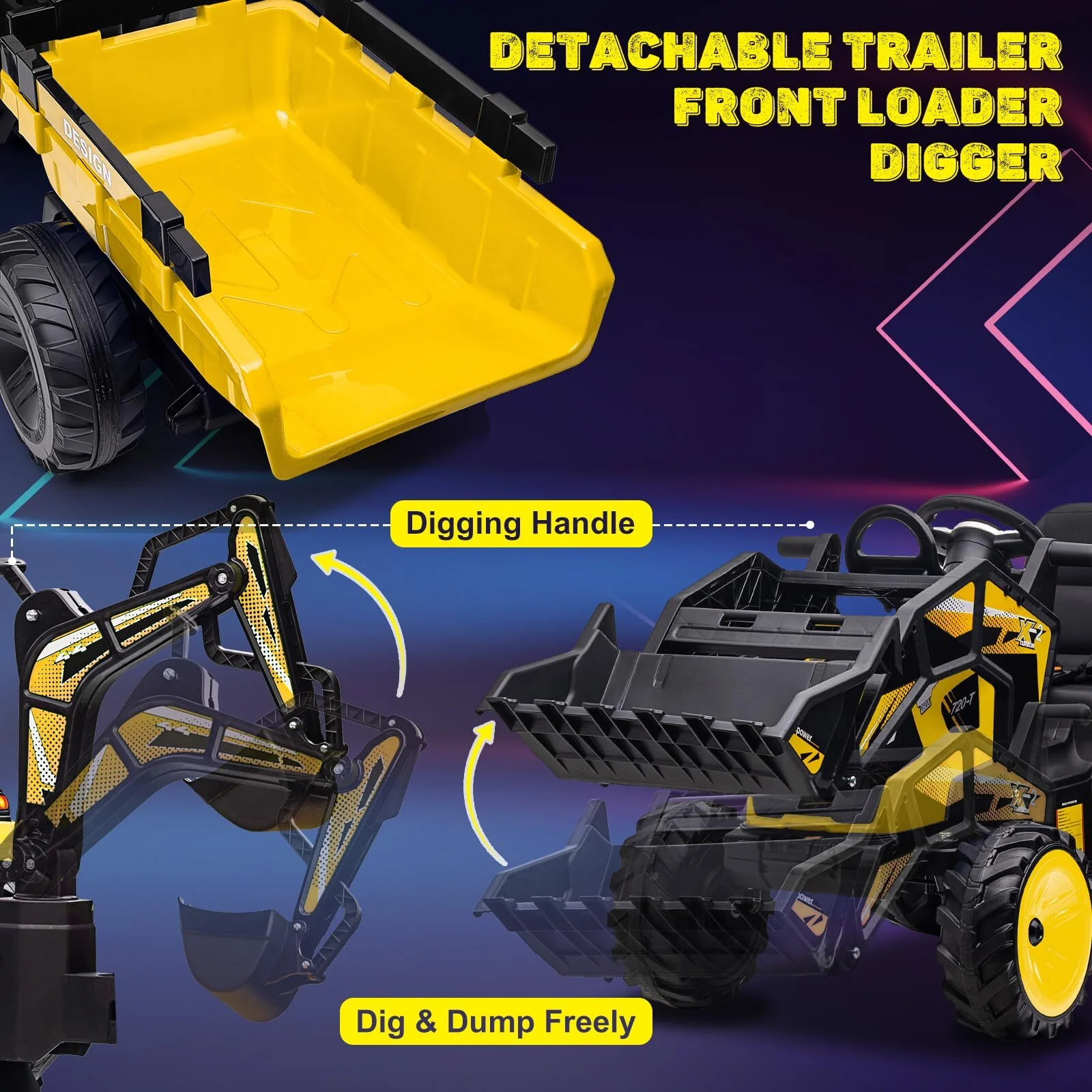 24V Electric Ride-On Kids Tractor with Trailer and Working Shovel and Bucket - Image 10