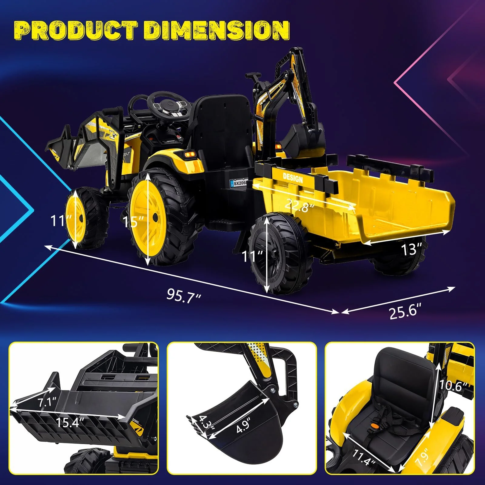 24V Electric Ride-On Kids Tractor with Trailer and Working Shovel and Bucket - Image 13