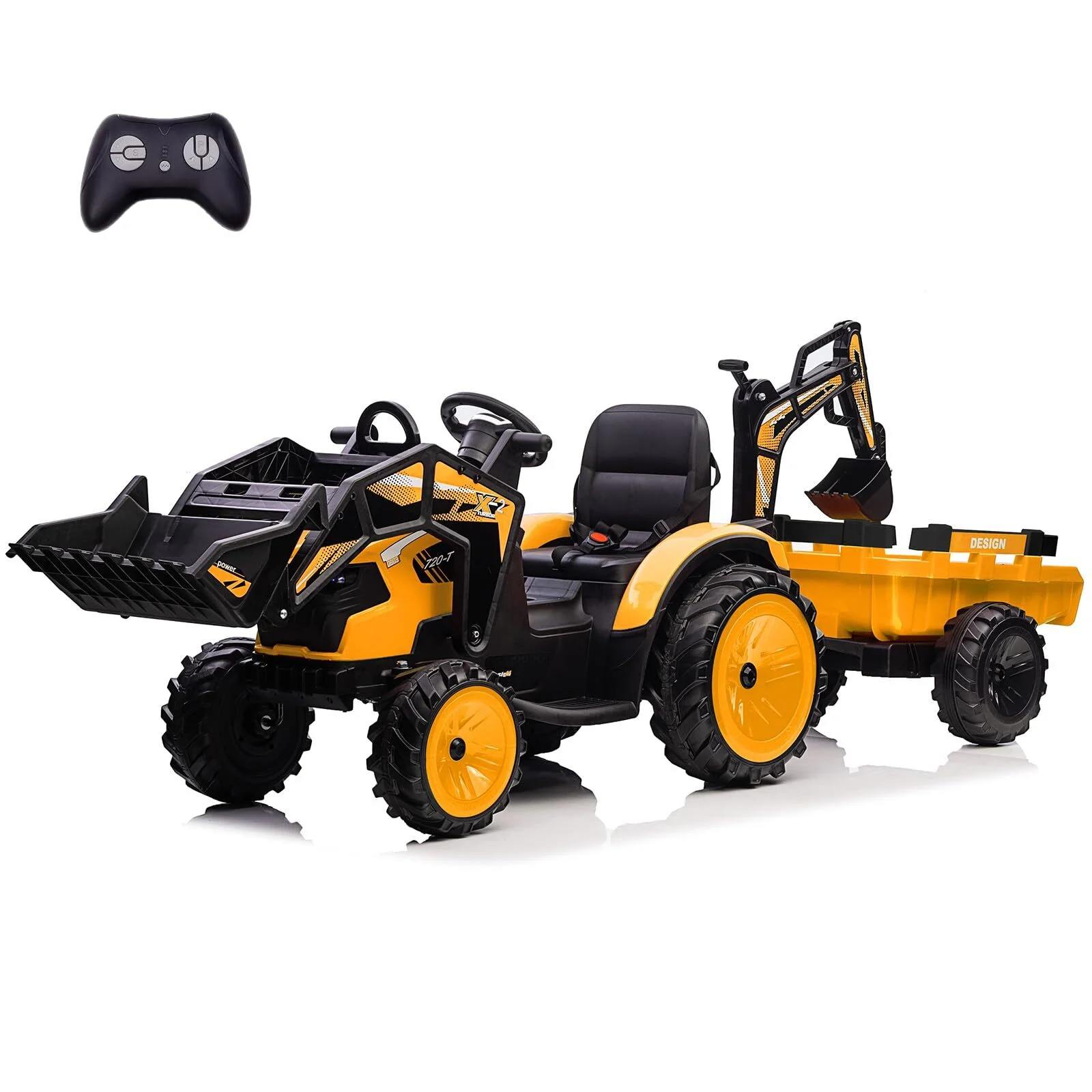 24V Electric Ride-On Kids Tractor with Trailer and Working Shovel and Bucket - Image 14