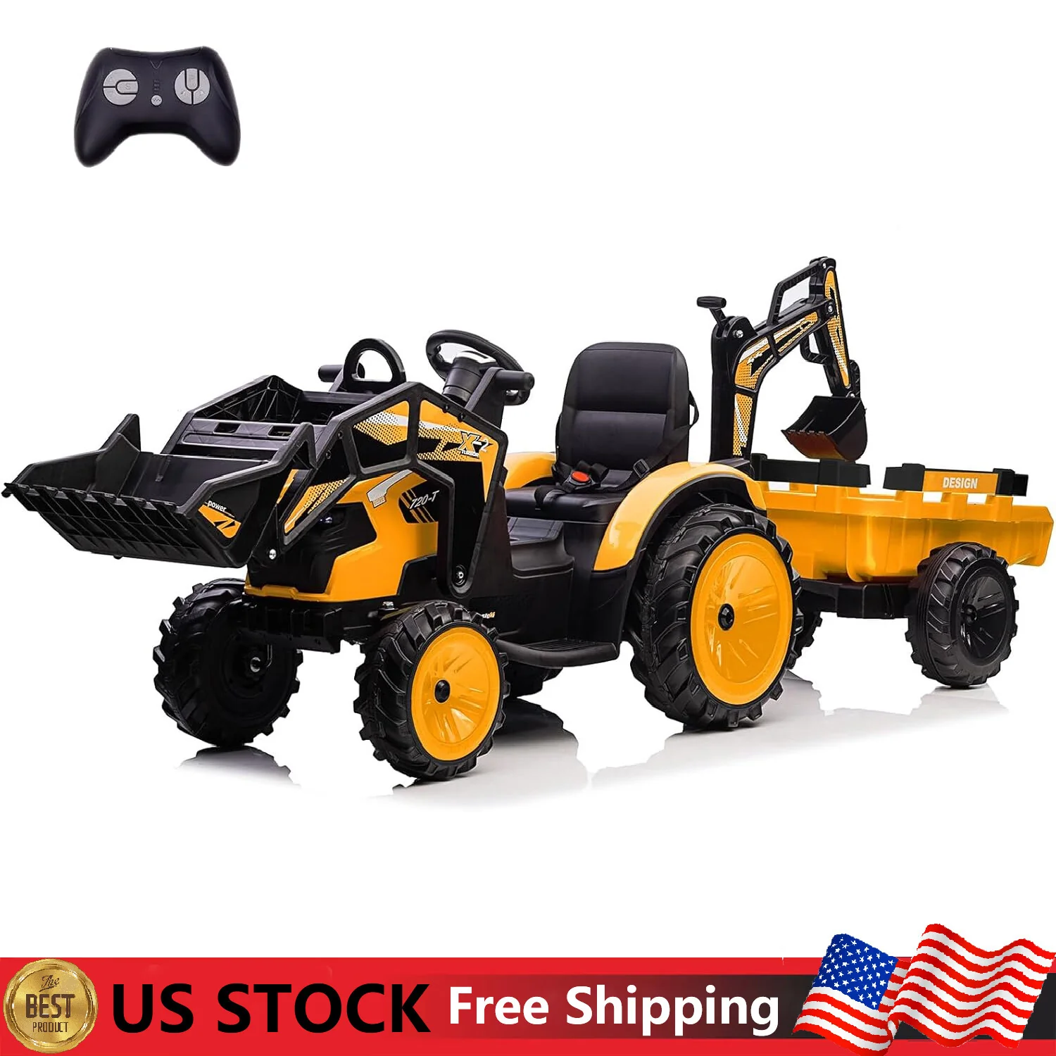 24V Electric Ride-On Kids Tractor with Trailer and Working Shovel and Bucket - Image 15