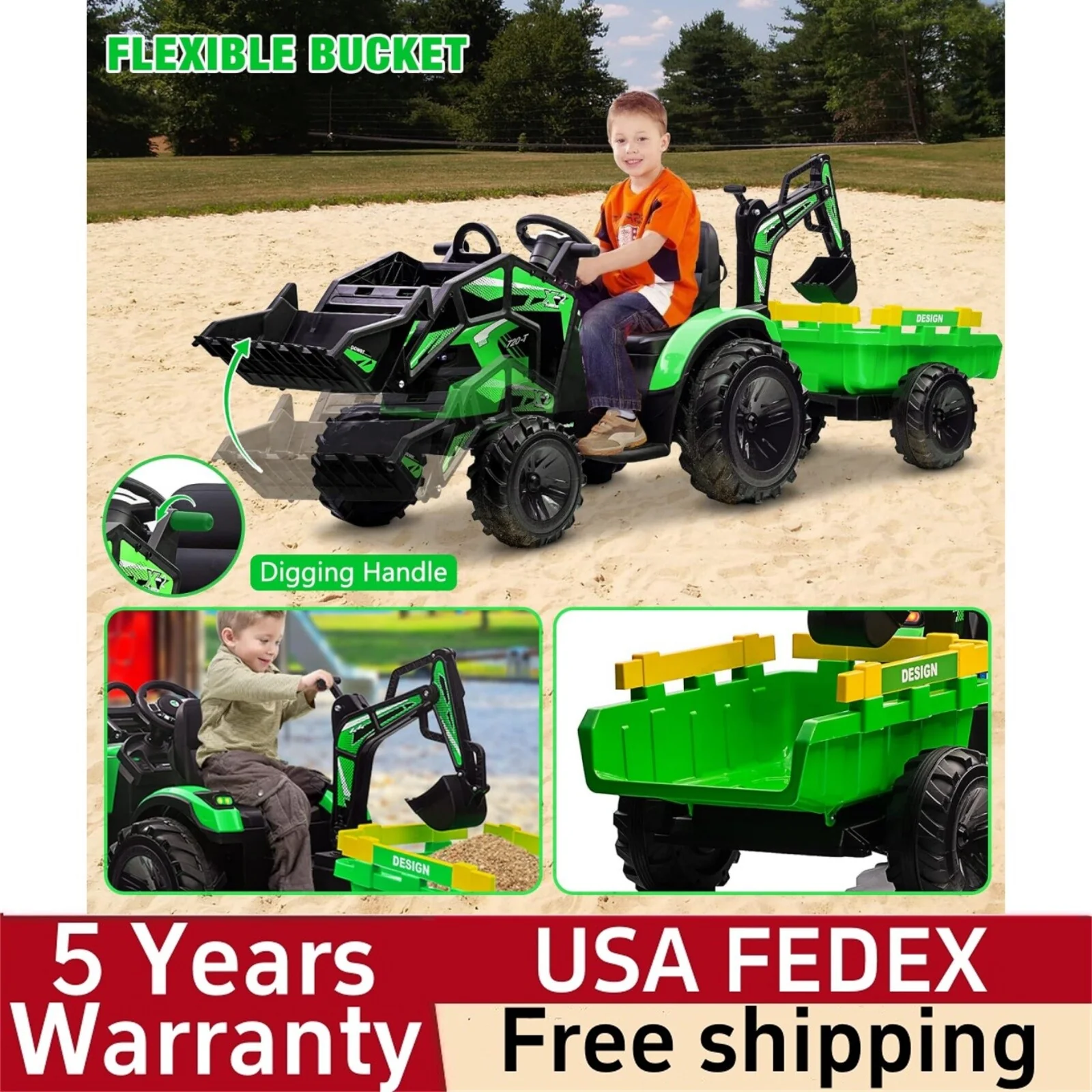 24V Kids Ride-On Tractor with Remote Control, EVA Tires, and LED Lights