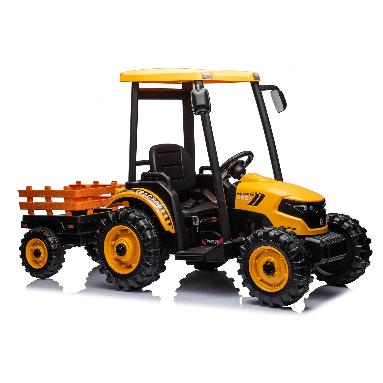24V Battery-Powered Electric Ride-On Tractor with Trailer – Yellow