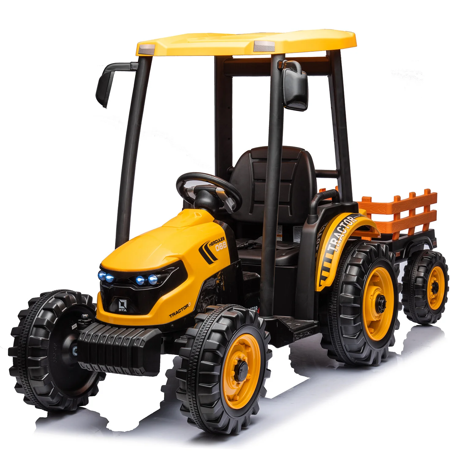 24V Battery-Powered Electric Ride-On Tractor with Trailer – Yellow - Image 3