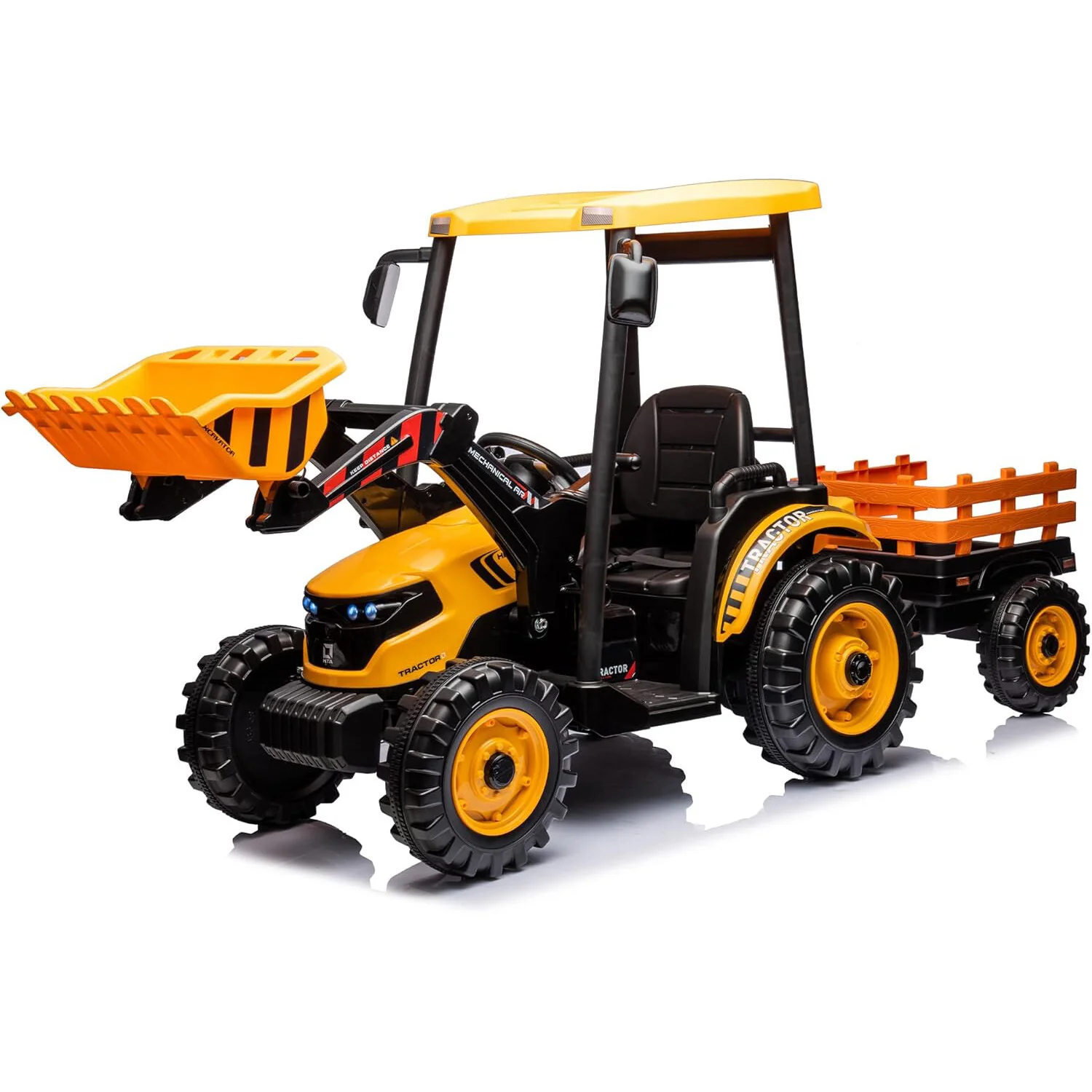 24V Battery-Powered Kids Electric Ride-On Tractor with Trailer and Front Loader - Image 14