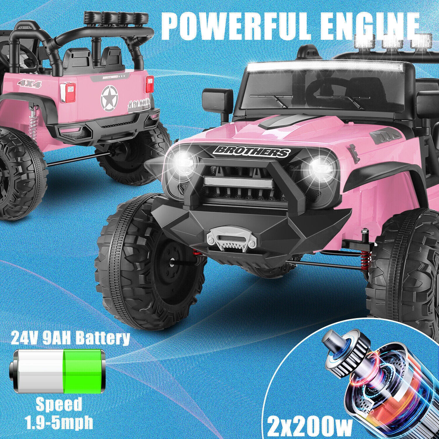 24V Electric 2-Seater Ride-On Truck for Kids with Parent Remote Control - Image 5
