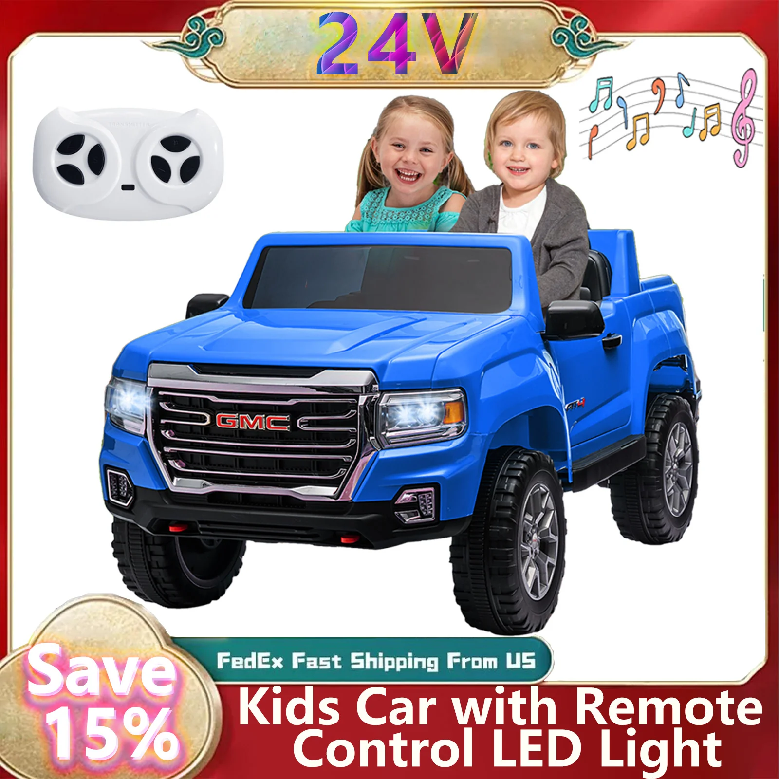 24V Ride-On Truck Car for Kids with Power Wheels, Remote Control, and LED Lights - Image 2