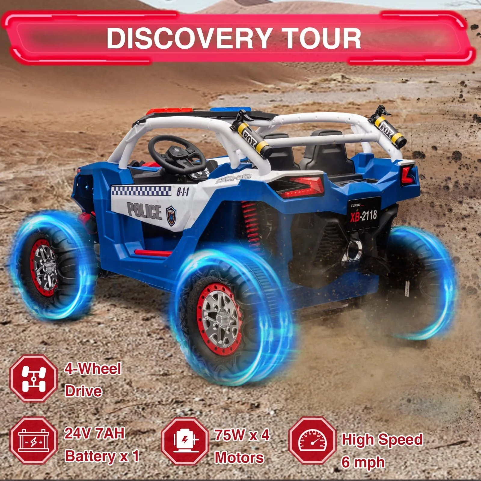 24V Ride-On 4WD Electric UTV Car with 2 Leather Seats - Image 12