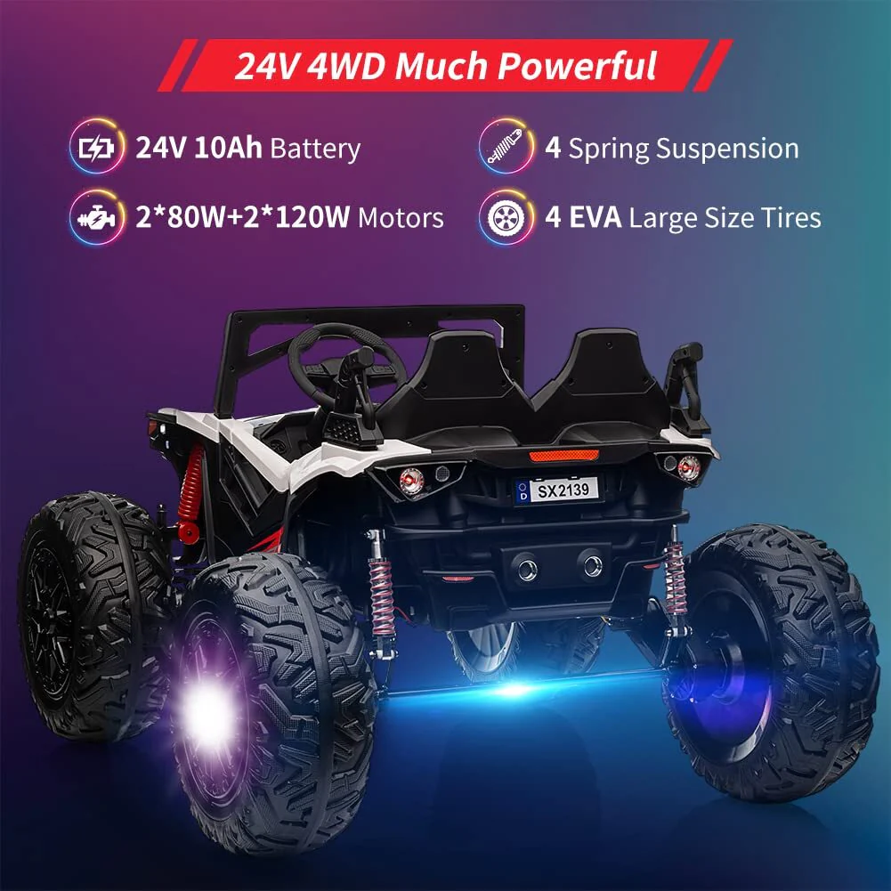 24V Electric Ride-On UTV Car for Kids with 2 Seats, LED Lights, Music, and Remote Control - Image 15