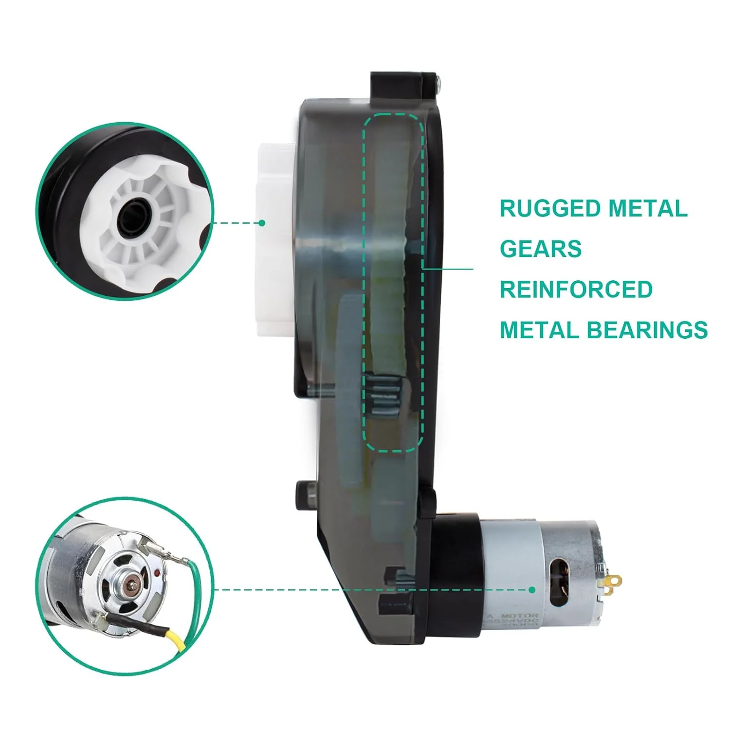 24V RS555 High-Speed DC Motor Gearbox for Children's Riding Toys 2-Pack - Image 4