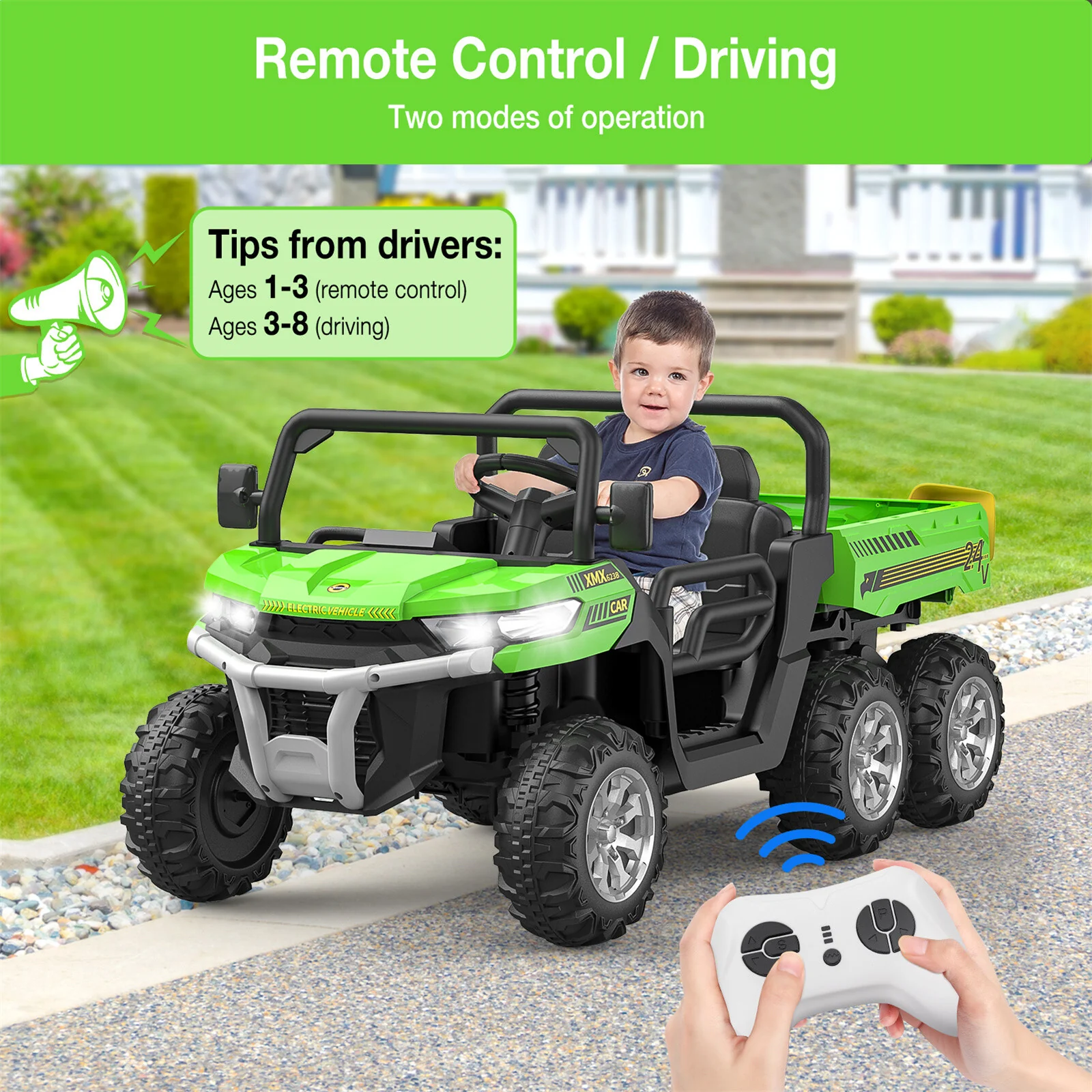 24V Two-Seater Electric Ride-On Dump Truck with Dump Bed and 6 Wheels for Kids - Image 4