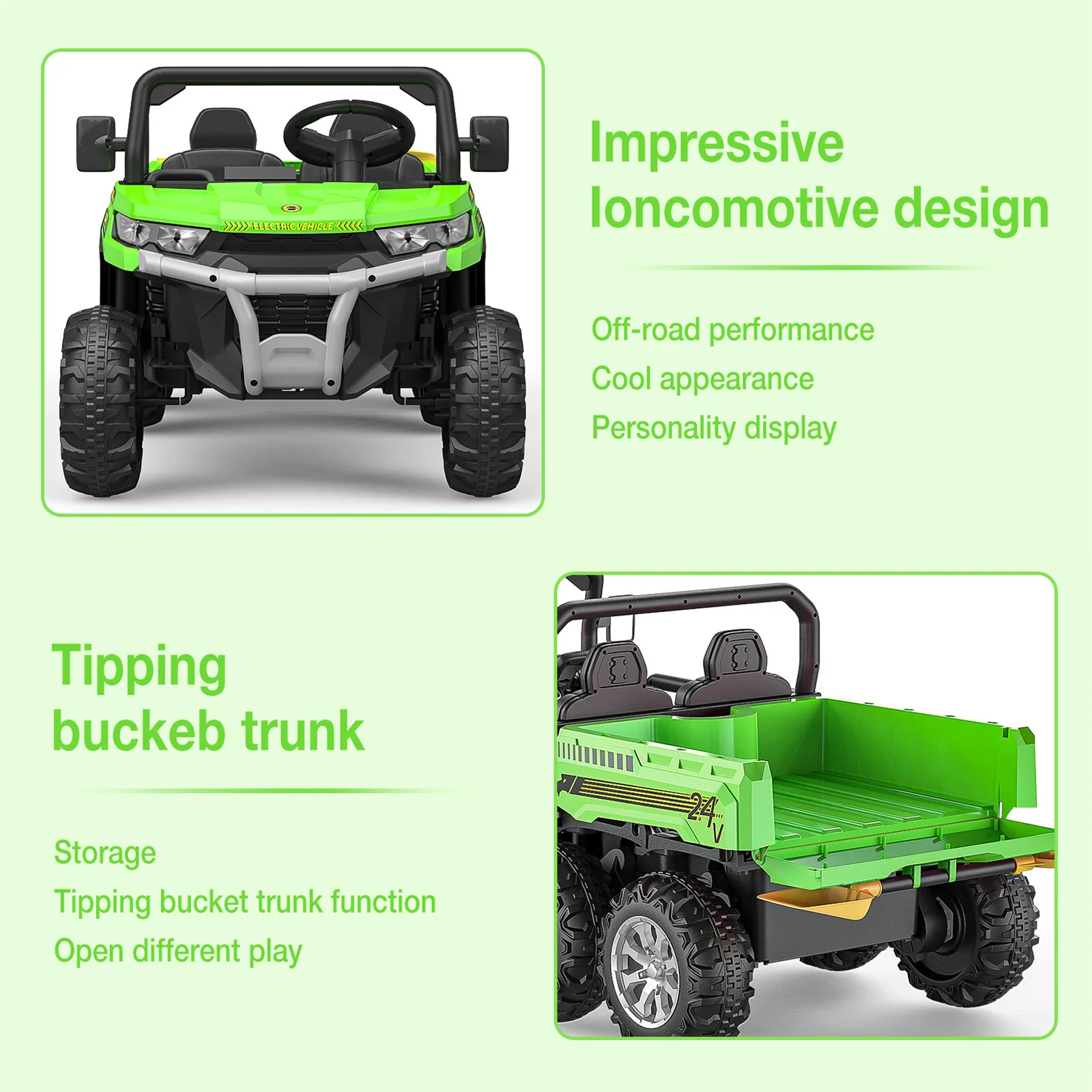 24V Two-Seater Electric Ride-On Dump Truck with Dump Bed and 6 Wheels for Kids - Image 7