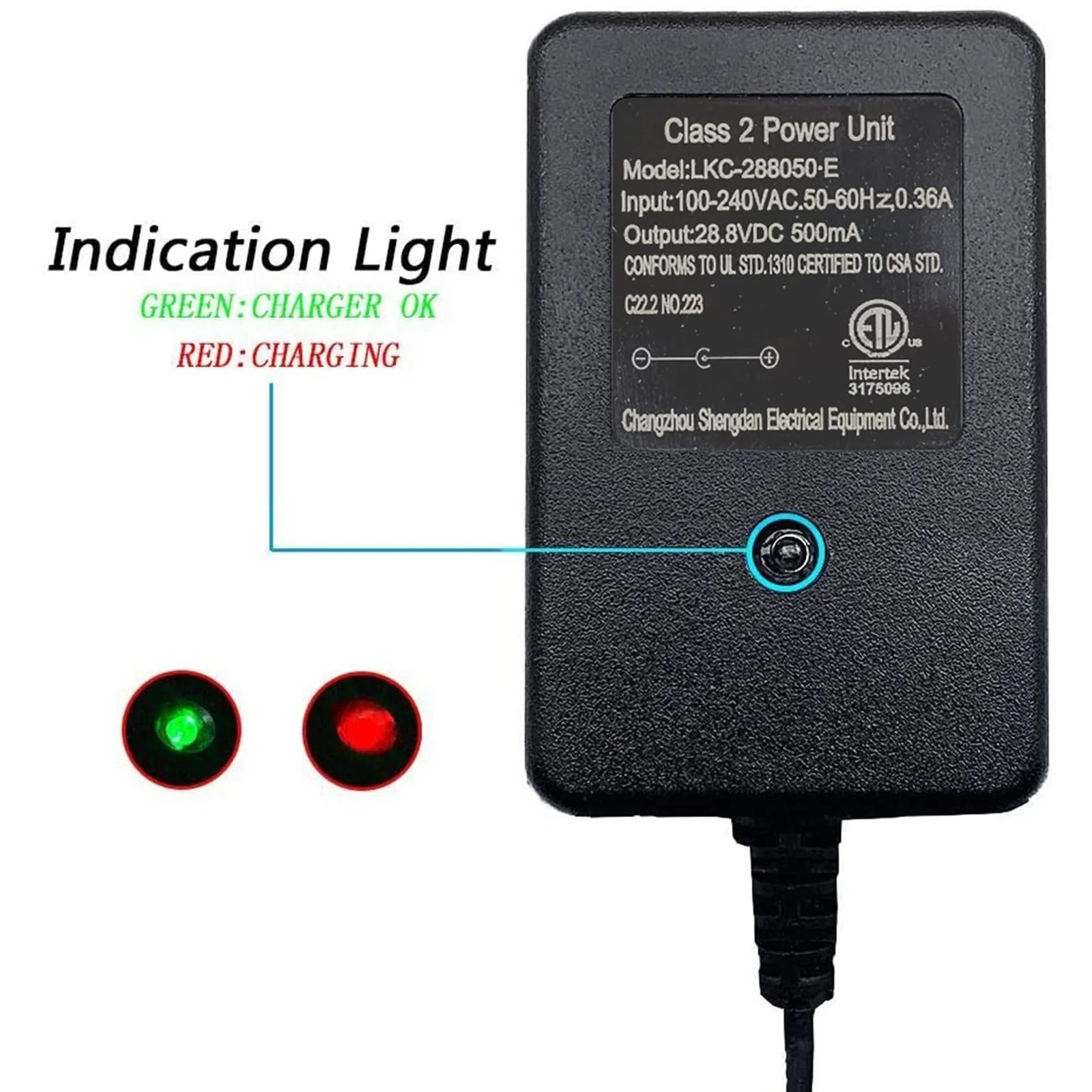 28.8V Kids Ride-On Car Charger 24V Round Hole with Charging Indicator - Image 2