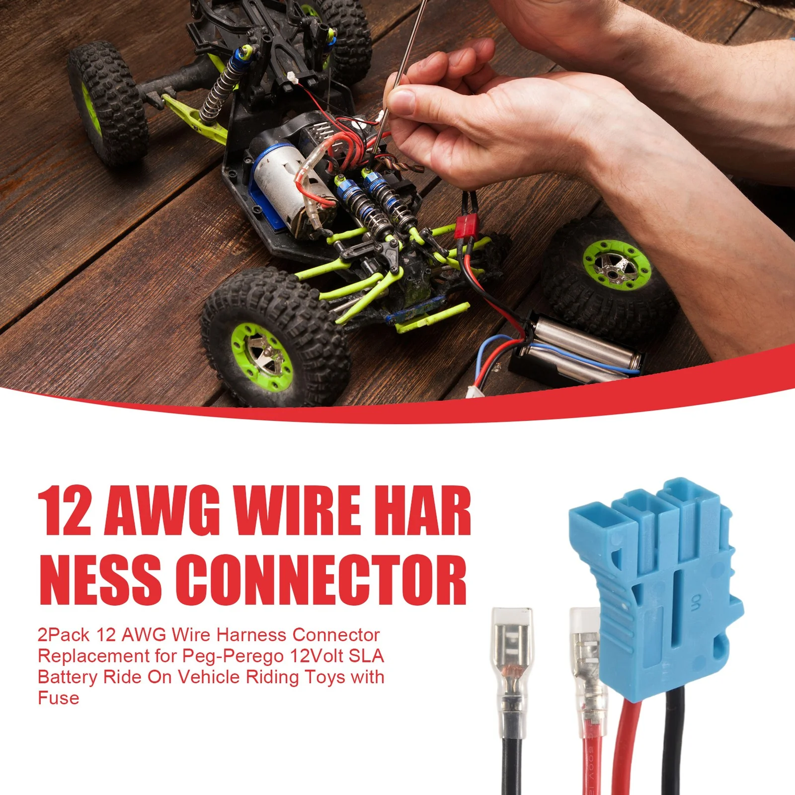 2-Pack 12 AWG Wire Harness Connector Replacement for 12V SLA2856 Peg Perego - Image 2
