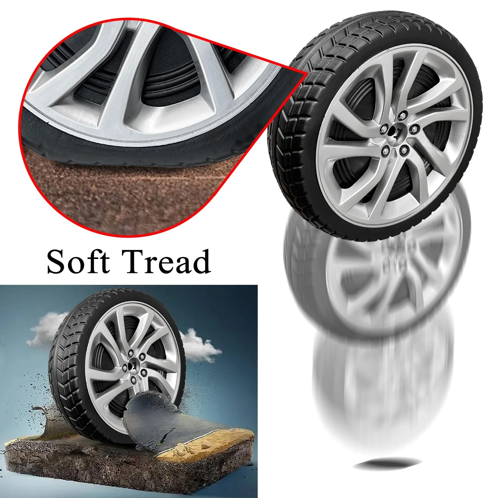 2-Pack 10'' PU Solid Rubber Tires for Power Wheels Ride-On Car – Alligator Design - Image 2