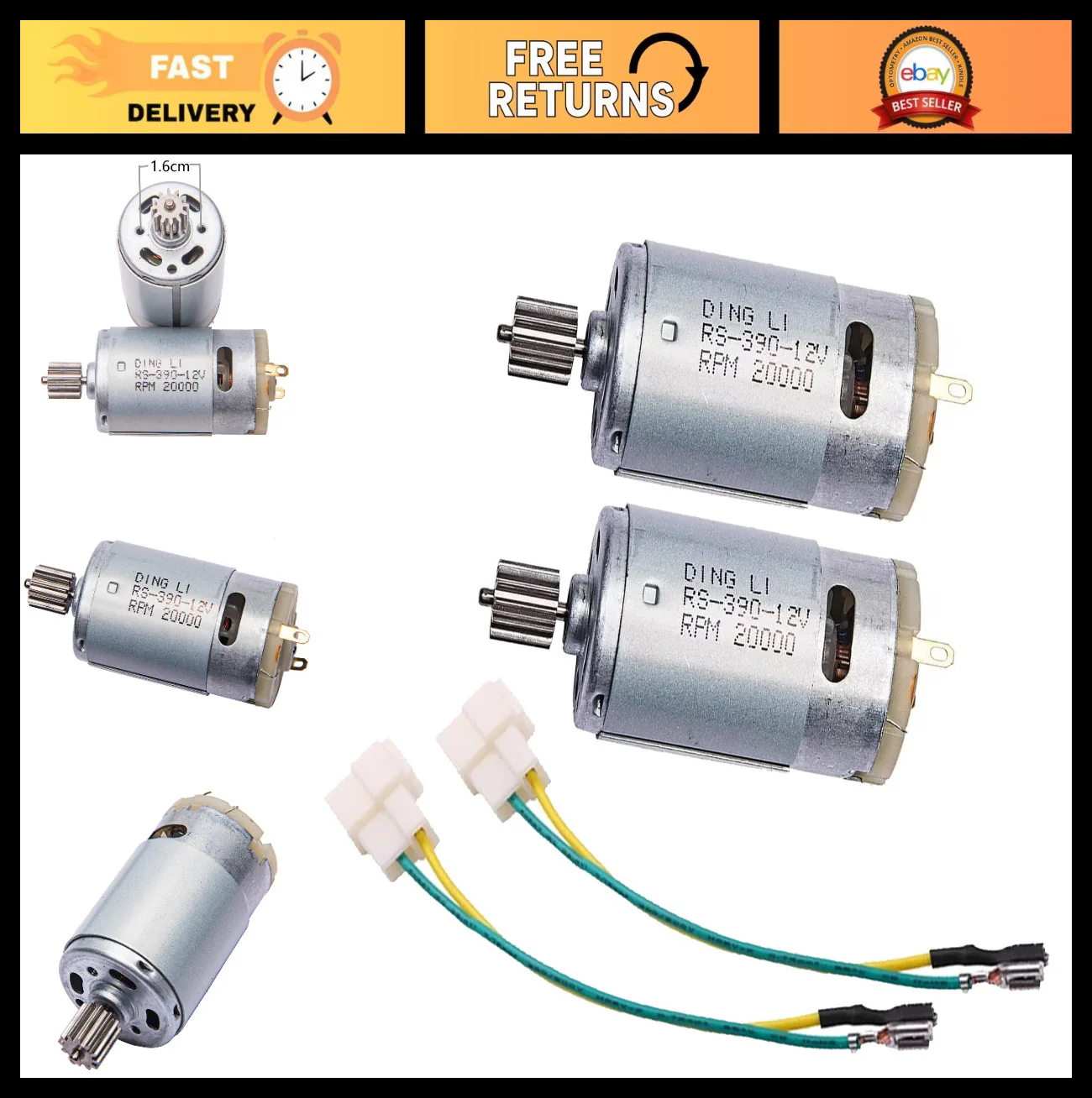 Set of 2 High-Speed 12V Electric Motors for Children's Ride-On Vehicles and Toys
