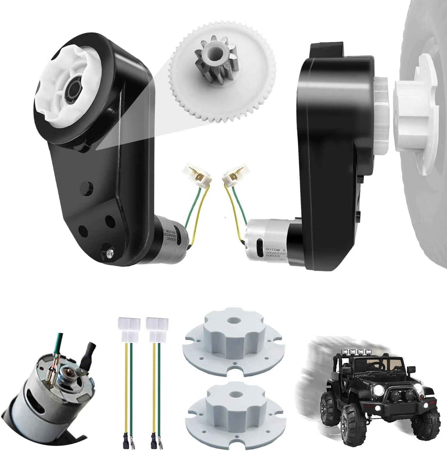 2PCS 24V RS555 High-Speed 35000RPM Steel Gear Motor Gearbox for Power Wheels