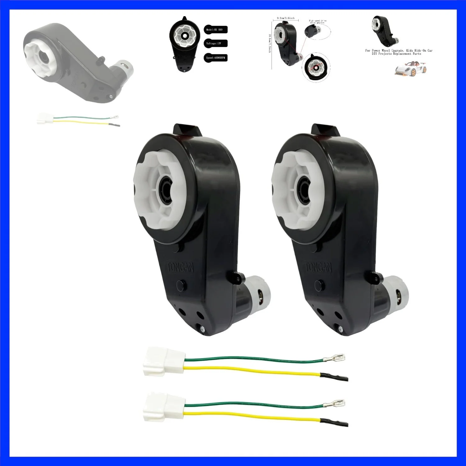 Set of 2 Electric Gearbox Motors for Children's Ride-On Cars, RS550 12V/RS555